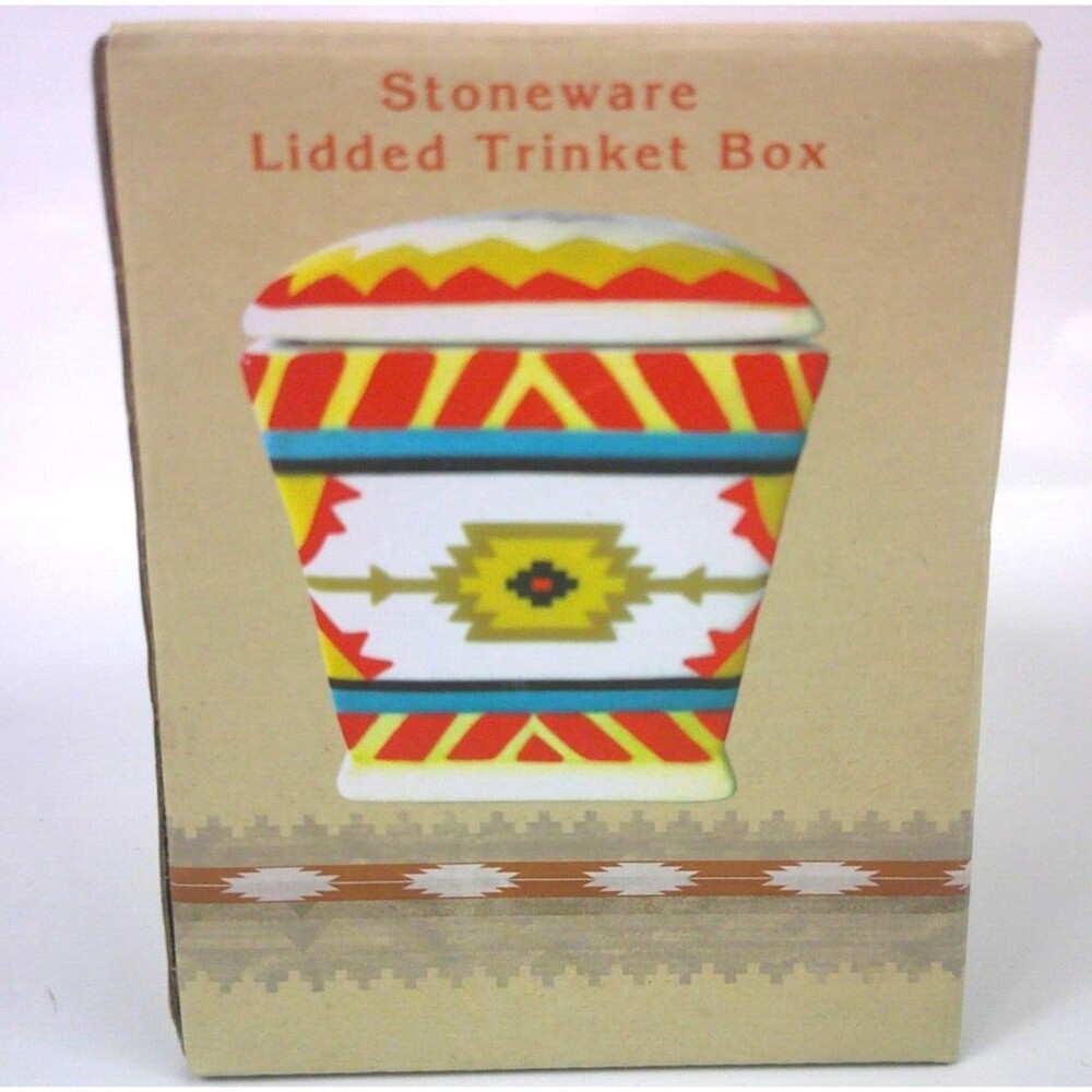Cracker Barrel Southwest Design Stoneware Lidded Trinket Box New In Box